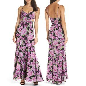 Magenta Floral Sweetheart Neckline Formal Evening Maxi Dress 14